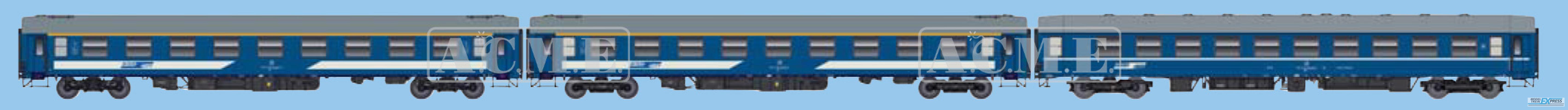 ACME 55354 IC Sava - Beograd-Zagreb-Ljubljana der JZ Epoche V, bestehend aus zwei 1.-Kl. Wagen und einem Speisewagen 1989