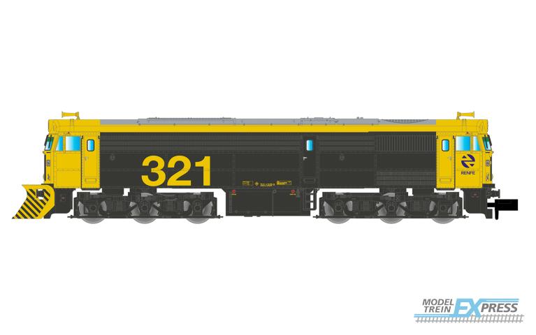 Arnold 2632 RENFE, diesel locomotive 321, with snow-plough, yellow-grey livery with yellow numbers, ep. V