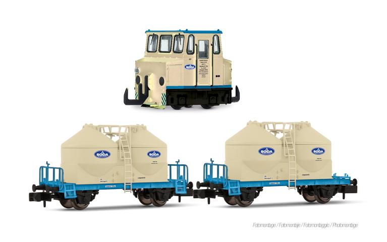 Arnold 2662 Sodawerk Stassfurt, ASF shunting device, set with 2 x Ucs silowagons, ep. V