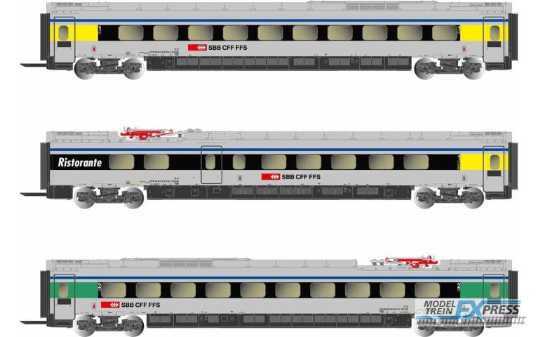 Arnold 3503 SBB, 3-unit pack ETR 610 intermediate coaches, ex Cisalpino livery, period VI