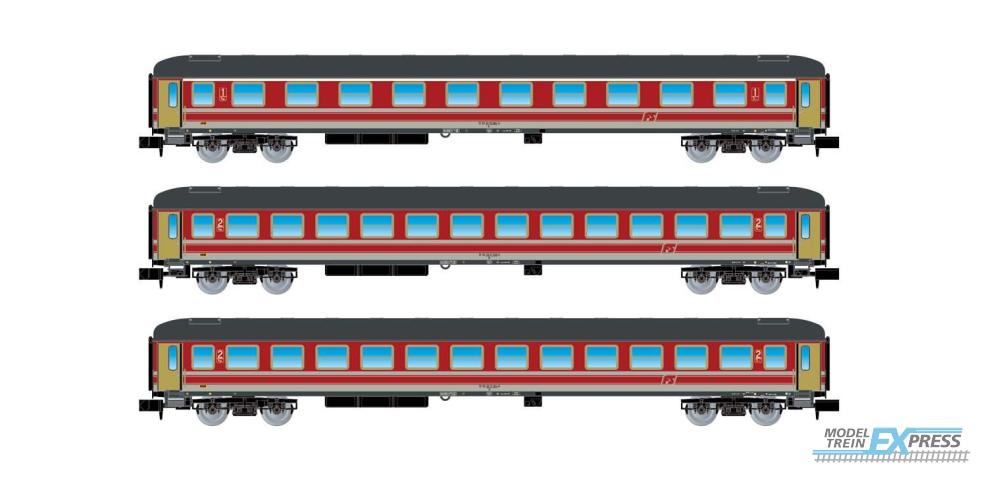 Arnold 4317 FS, 3-unit pack, 1st class + 2 2nd classes UIC-X type 1964, red/grey livery, ep. V