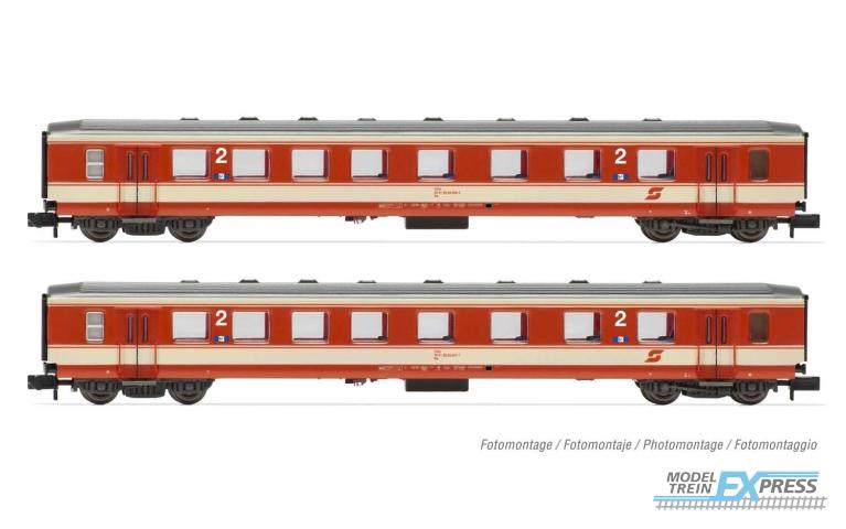 Arnold 4374 ÖBB, 2-unit pack 2nd class coaches "Schlierenwagen", Jaffa-livery with dark roof, period IV-V