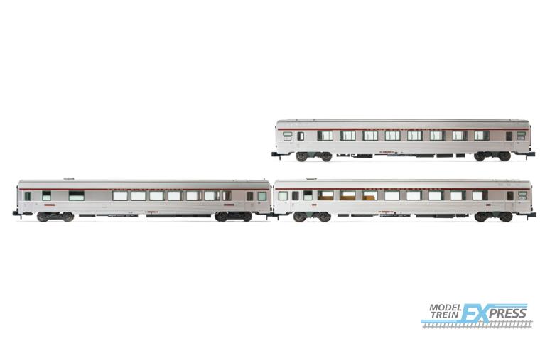Arnold 4440 SNCF, 3-unit pack TEE "Cisalpin" (Milan - Paris), pack 1/2 Vru + A3rtu + A8u, silver livery, ep. IV