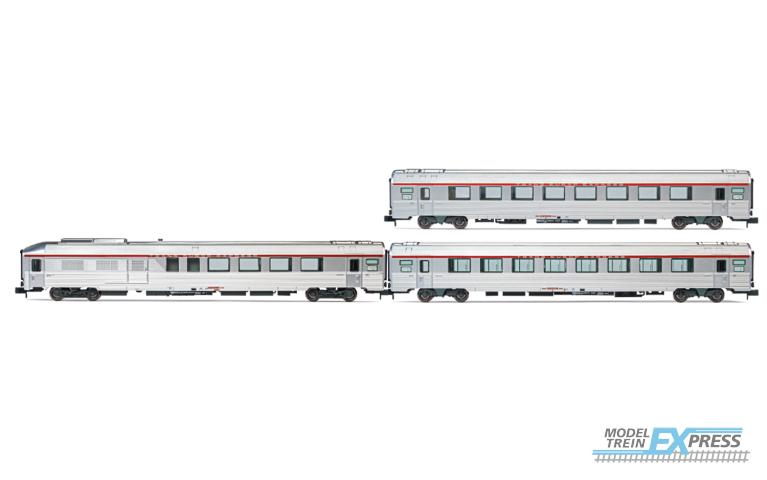 Arnold 4441 SNCF, 3-unit pack TEE "Cisalpin" (Milan - Paris), pack 2/2, A4Dtux + A8u + A8tu, silver livery, ep. IV