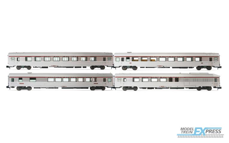 Arnold 4444 SNCF, 3-unit pack TEE "Paris - Ruhr", A4Dtux + Vru + A3rtu, silver livery, ep. IV