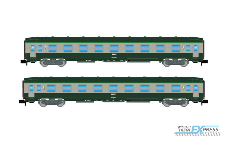 Arnold 4448 SNCF, 2-unit pack DEV AO coaches (2 x B9), green/grey with logo encadré, ep. IV