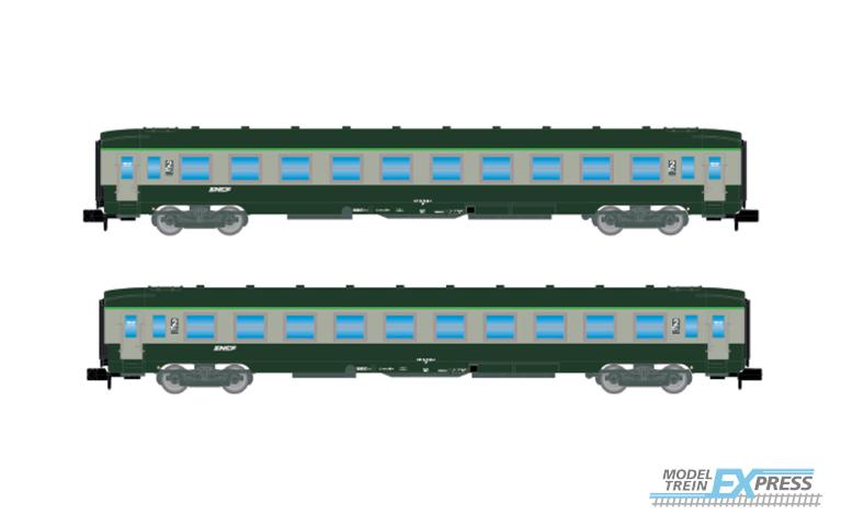Arnold 4449 SNCF, 2-unit pack DEV AO coaches (2 x B10), green/grey with logo nuille, ep. IV