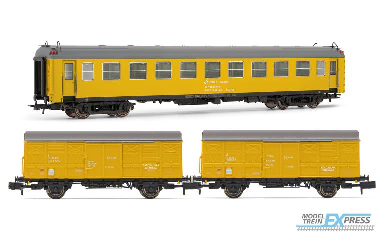 Arnold 4456 RENFE, 3-unit set, "Tren Taller Granada", type 5000 + 2 x J2 wagons, yellow livery, ep. V