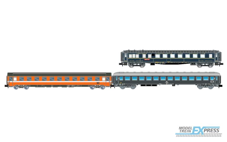 Arnold 4467 FS, 3-unit pack "Alpen-Express" Rome - Munich, WR + Eurofima 2nd cl., C1 + UIC-X '64 2nd cl., grey, ep. IV