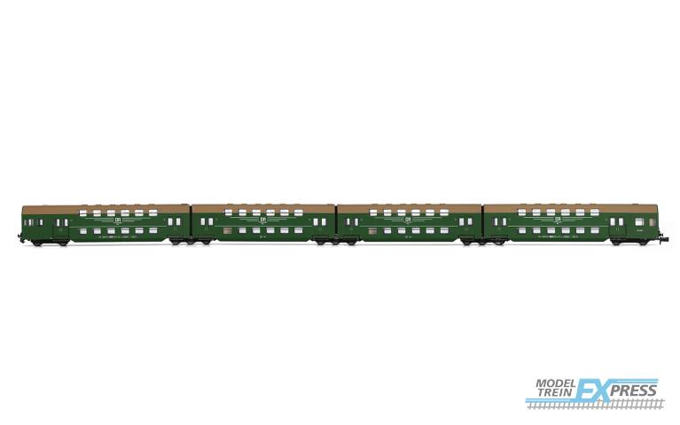 Arnold 4472 DR, 4-unit double-decker coach DBv with drivers cabin, straight front, leaf green/brown livery "DR", ep. IV