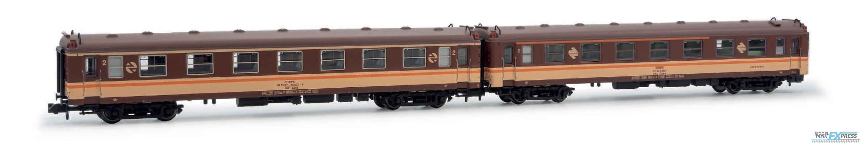 Arnold 4479 RENFE, 2-unit pack 5000 coaches, AAR bar + BB1 2nd class, "Estrella" livery, ep. IV