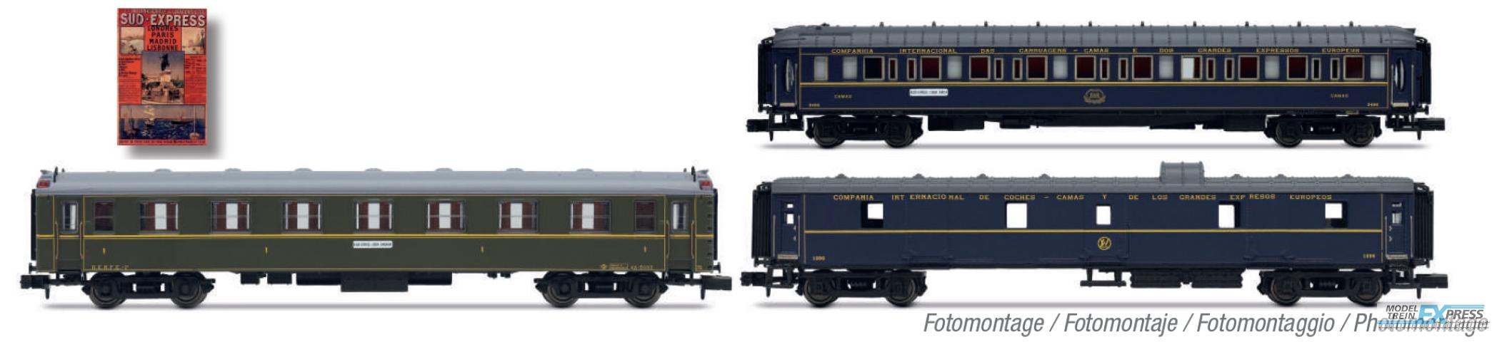 Arnold 4486 CIWL, 3-unit pack "Sud-Expreso", set 1/2 (DD3 + AA 5000 green with bellows + WL), ep. III-IV