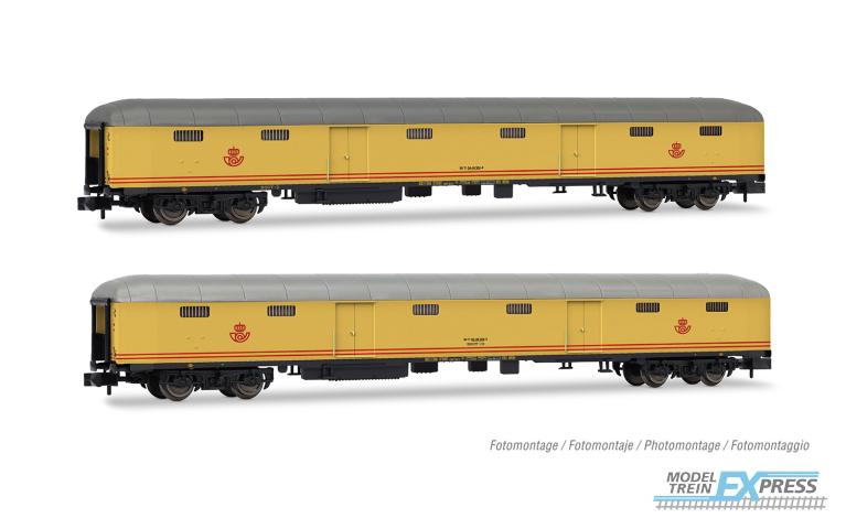 Arnold 4506 RENFE, 2-unit set postal van, DGCT-2 + DGCT-10, yellow livery, period IV