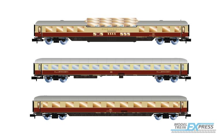 Arnold 4507 AKE "Rheingold" 3-unit pack, set 1/2: Aussichtswagen ARDm, Clubwagen WGmh, Avmz, Ep. VI
