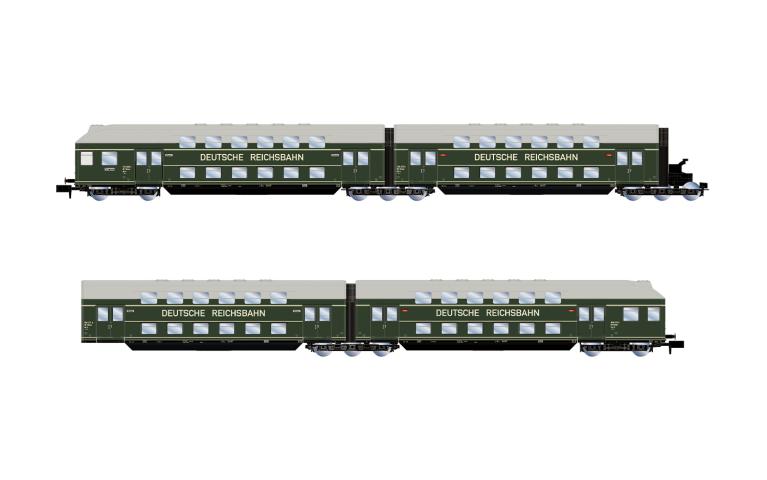 Arnold 4520 DR, 4-unit double-decker coach DBv, dark green livery,  "DEUTSCHE REICHSBAHN", ep. III