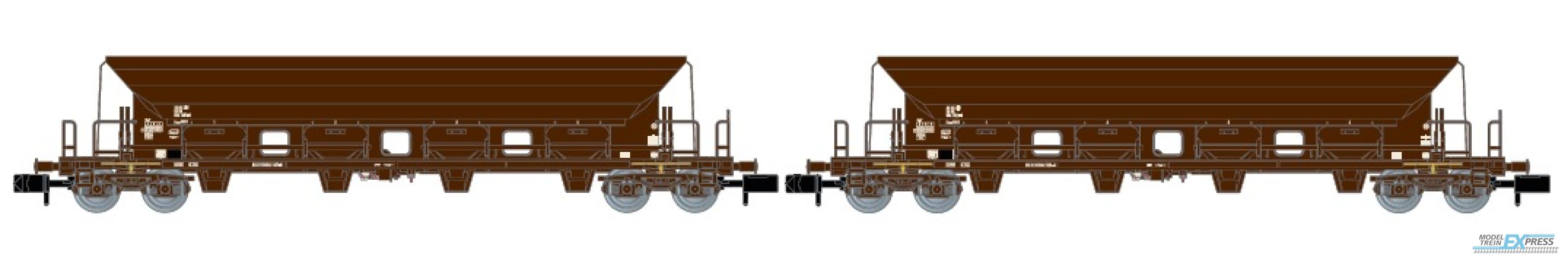 Arnold 6388 DR, 2-unit set 4-axle hopper wagons Facs, brown livery, loaded with brown coal, period IV