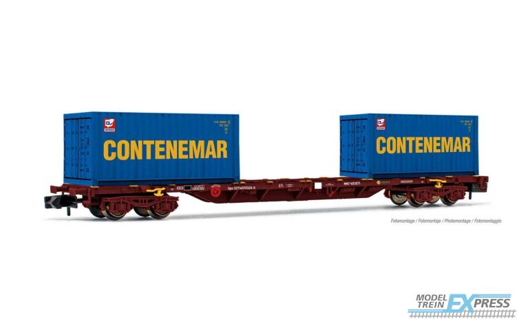 Arnold 6461 RENFE 4-axle 60 container wagon MMC blue livery loaded with 45 container Marcotran period VI