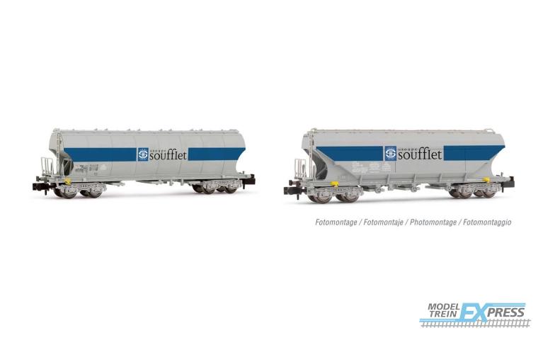 Arnold 6510 SNCF, 2-unit pack "Soufflet", hopper wagons with rounded and flat lateral side walls