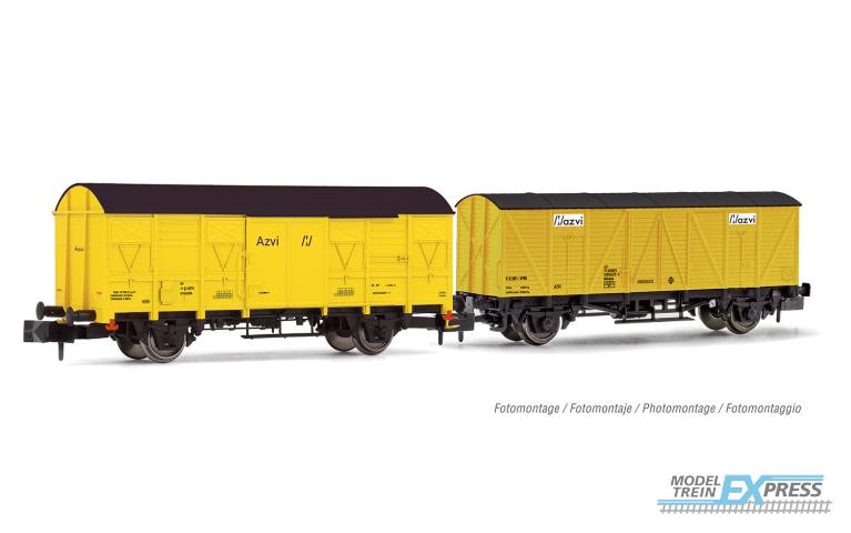 Arnold 6517 AZVI, 2-unit pack 2-axle closed wagon J2 + J3, yellow livery, period V-VI