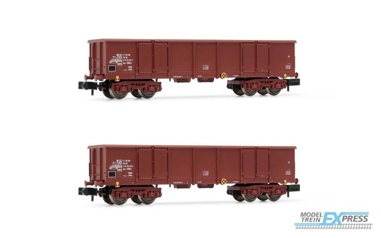 Arnold 6532 DR, 2-unit set 4-axle open wagons Eas, brown livery, loaded with scrap, period IV