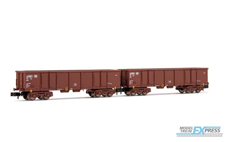 Arnold 6533 DB, 2-unit set 4-axle open wagons Eaos, brown livery, loaded with scrap, period IV