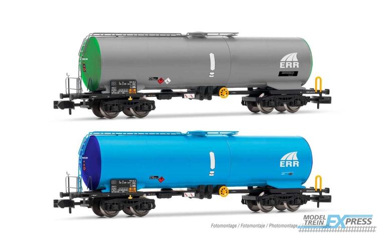 Arnold 6537 ERR 2-unit set 4-axle tank wagons 1x green grey 1 x  light blue dark blue livery period VI