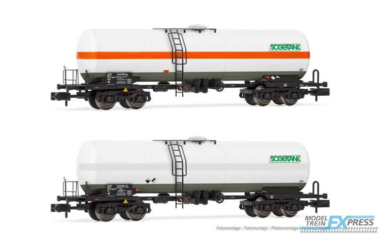Arnold 6539 FS, 2-units pack Tank wagon 4 axles Zags/Zas "SOGETANK", light grey livery, with and without orange stripe, ep. V
