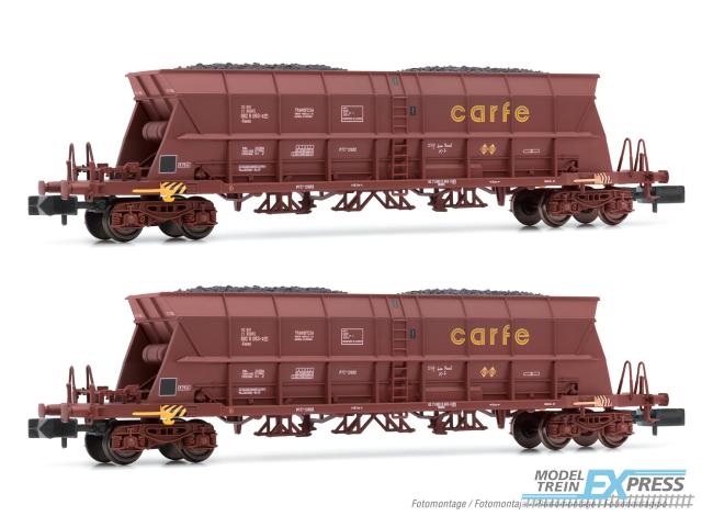 Arnold 6551 RENFE, 2-unit pack 4-axle coal hopper wagons Faoos "SEMAT / CARFE", brown livery, ep. IV-V
