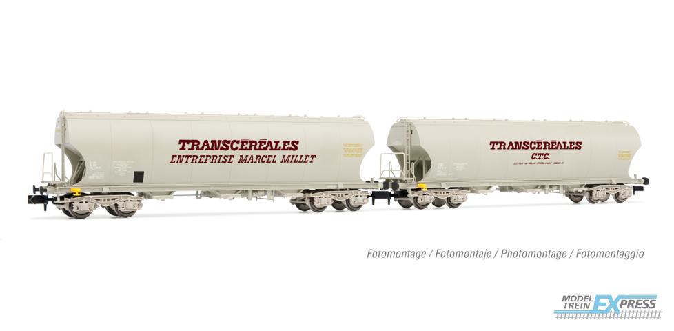 Arnold 6558 SNCF, 2 unit pack 4-axle hopper wagons with rounded walls Transcereales CTC + Enterprise Marcel Millet