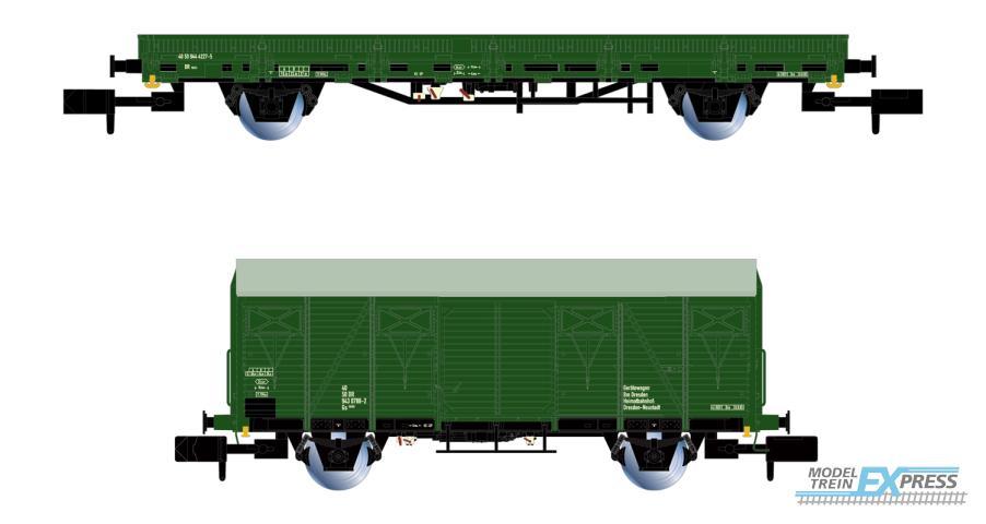 Arnold 6567 DR, 2-unit pack maintenance wagons (1 x Gs-wooden + 1 x Kls), green livery, period IV