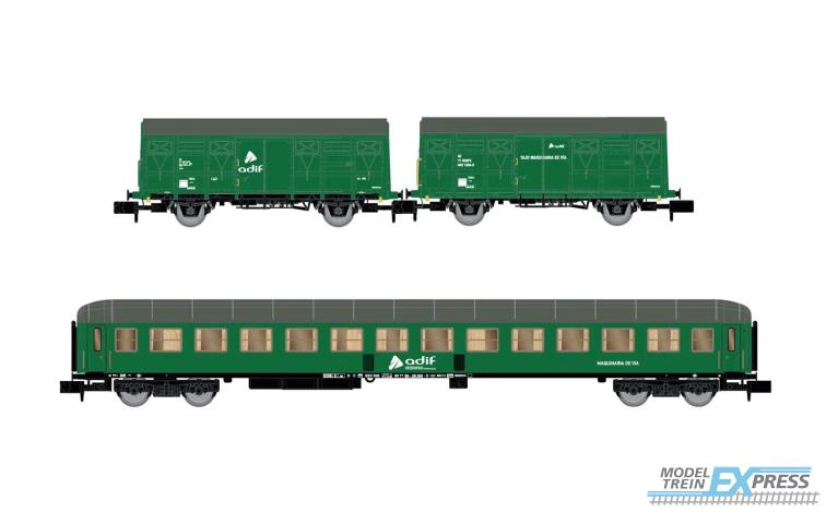 Arnold 6576 ADIF, 3-unit pack, 2 x J2 wagon + SSV-500 coach, green livery, ep. VI