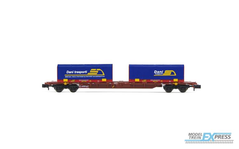 Arnold 6586 FS, Sgnss container transporter wagon, brown livery, loaded with 2 x 22' coil container "Dani Transporti", ep. VI