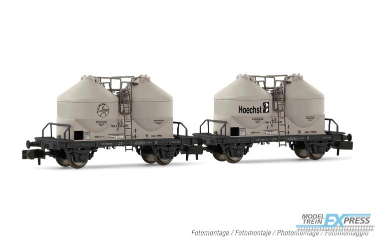 Arnold 6595 DB, 2-unit pack of 2-axle silo wagon Ucs, grey livery "Höchst", ep. IV