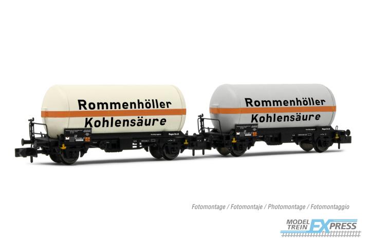 Arnold 6604 DB, 2-unit pack 2-axle gas tank wagon, "Rommenhöller"-livery, period IV,