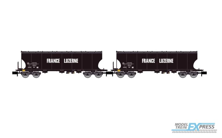 Arnold 6619 SNCF 2-unit pack 4-axle cereal hopper wagons FRANCE LUZERN rounded lateral sides ep IV