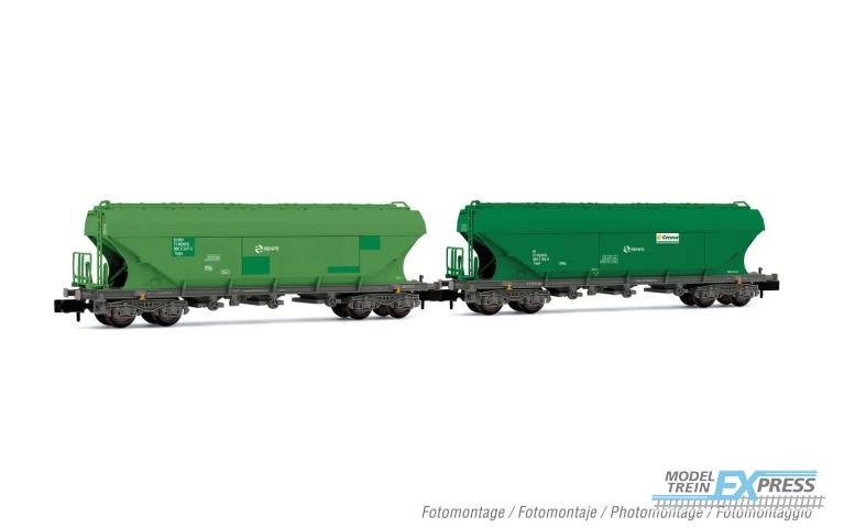 Arnold 6624 RENF  2-unit pack silo wagon TT5 green livery different green tones flat lateral sides ep V