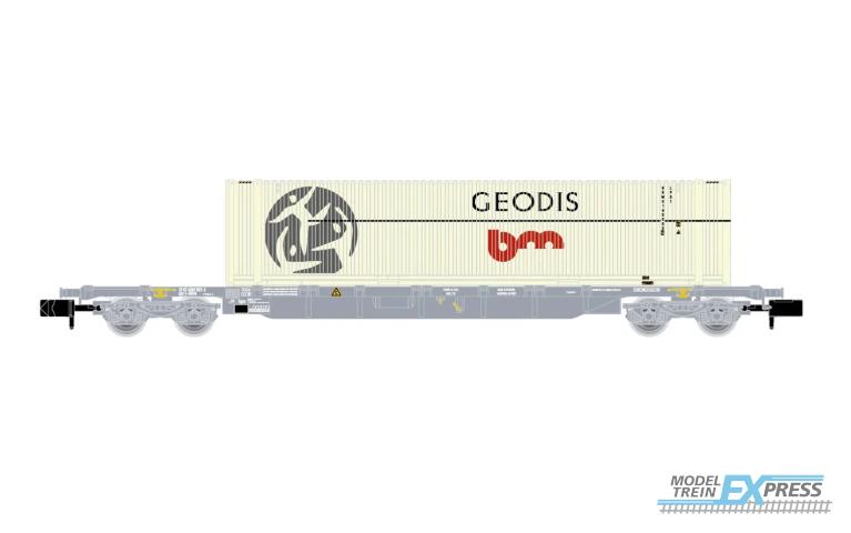 Arnold 6649 SNCF/Novatrans, 4-axle 60' container wagon Sgss, grey, with grey 45' container "GEODIS", ep. V