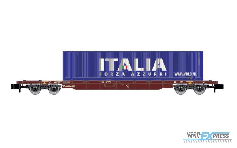 Arnold 6656 FS, 4-axle Sgnss container transporter wagon, brown livery, loaded with 45' container "Italia" blue, ep. VI