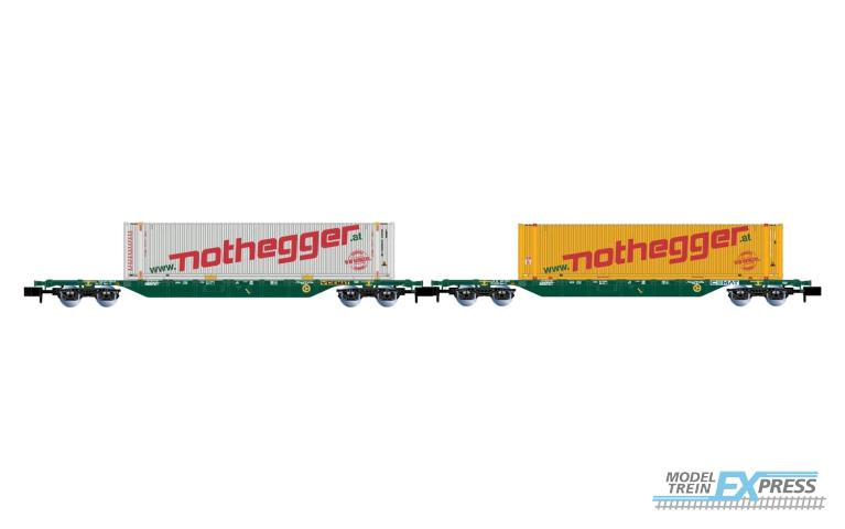 Arnold 6657 2-unit pack 4-axle container wagons green livery loaded with 45 containers nothegger 1 x white a