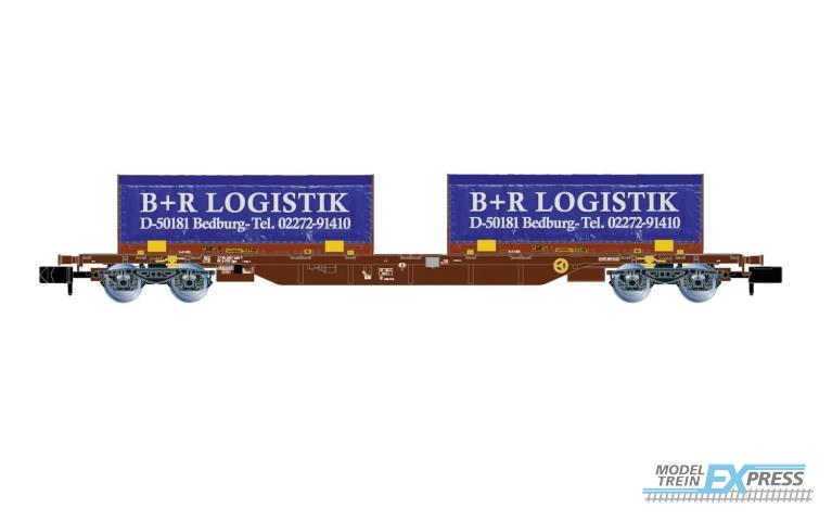 Arnold 6658 4-axle container wagon with 2 x blue/red 22' coil container "B+R LOGISTIK Bedburg"