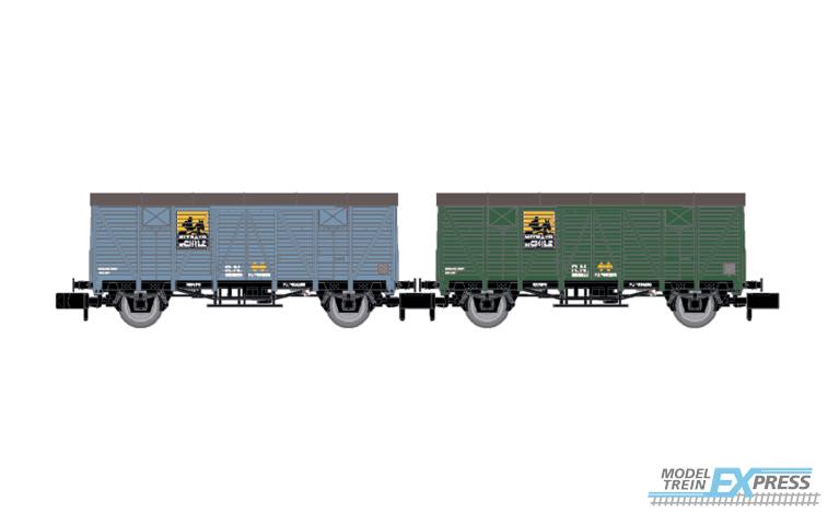 Arnold 6666 RENFE, 2-unit pack  2-axle covered wagon type J3 "Nitrato de Chile", ep. III