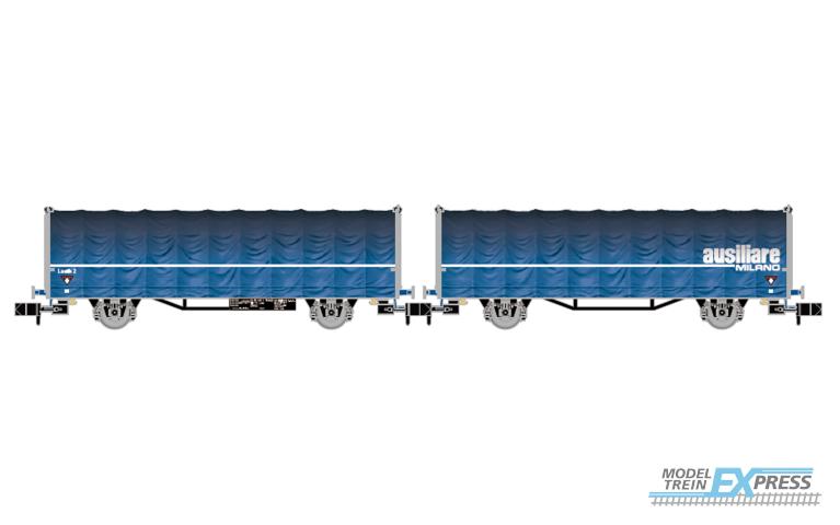 Arnold 6698 FS, short-coupled double-wagon (2 x 2 axles) with tarpaulin, type Laails 2, "Ausiliare Milano" blue, ep. IV-V