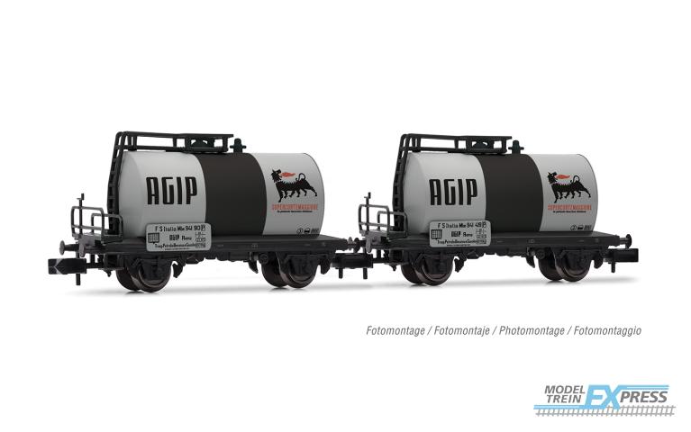 Arnold 6700 FS, 2-unit pack 2-axle tank wagons, "Agip" dark grey livery, ep. III-IV