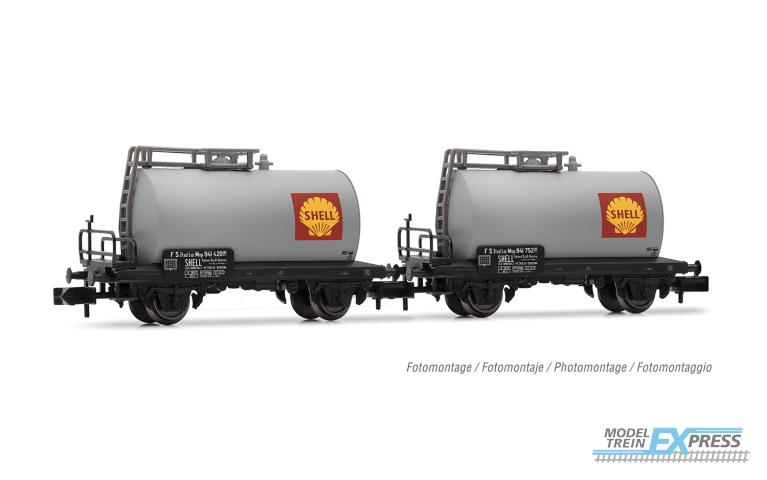 Arnold 6701 FS, 2-unit pack 2-axle tank wagons, "Shell" silver livery, ep. III-IV