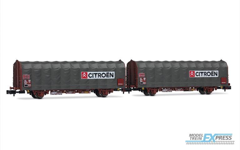 Arnold 6712 SNCF, 2-unit pack 2-axle tarpaulin wagon, Kils K70 type, "Citroën" , ep. IV-V