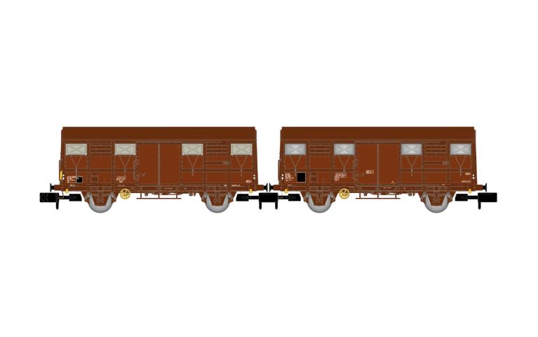 Arnold 6717 SNCF, 2-unit pack Gs wagons, brown livery, one with rear red lights, ep. IV