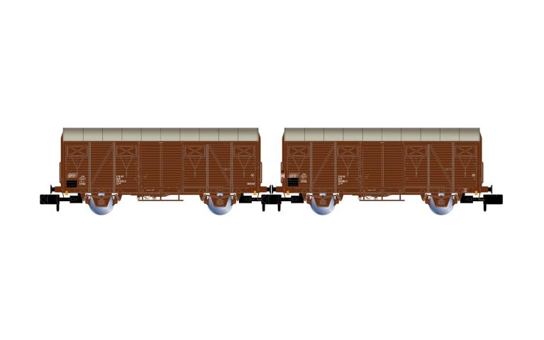 Arnold 6719 DR, 2-unit pack Gs wagons, brown livery, one with rear red light, ep. IV
