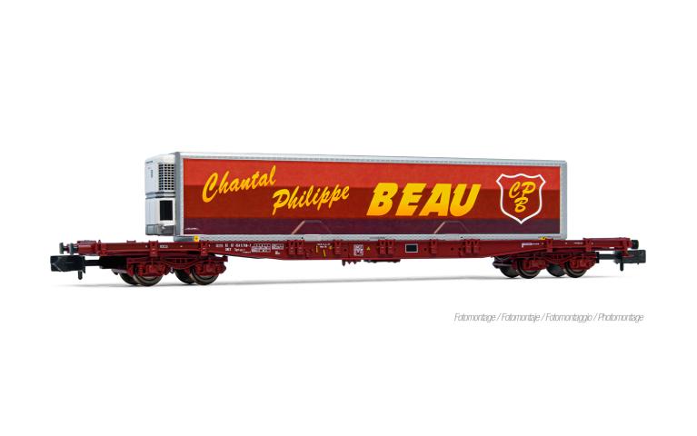 Arnold 6727 TOUAX, S70 container wagon, brown, loaded with "Chantal Philippe BEAU" reefer container, ep. VI