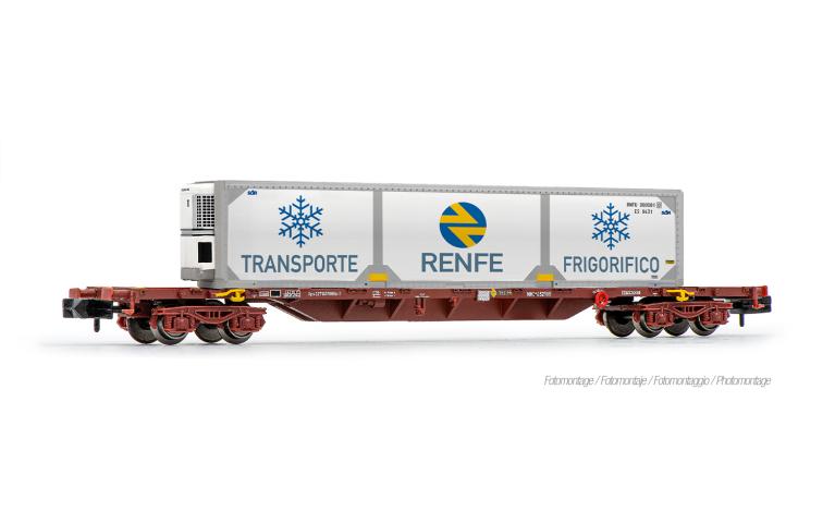 Arnold 6729 RENFE, MMC3 container wagon, brown livery, loaded with "RENFE" reefer container (livery 2), ep. IV