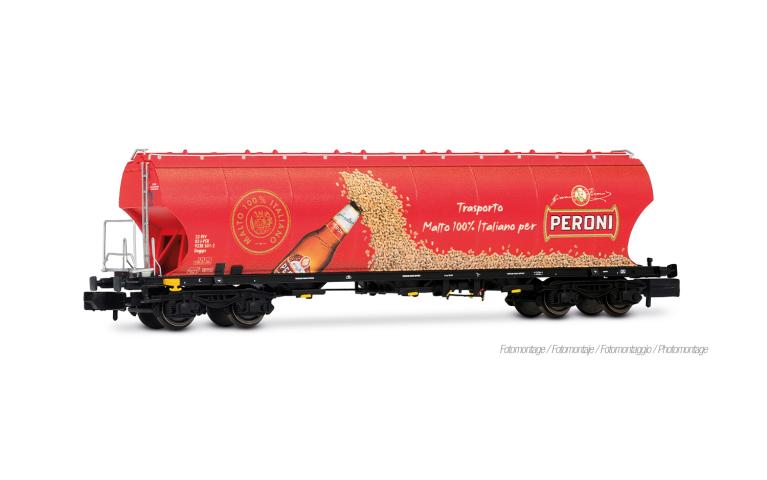 Arnold 6735 FS, 4-axle round sided hopper wagon "Peroni" red livery, ep. VI